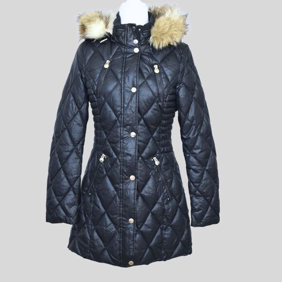 LAUNDRY BY DESIGN Women's Diamond Quilted Puffer Coat Navy Size S
